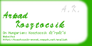 arpad kosztocsik business card